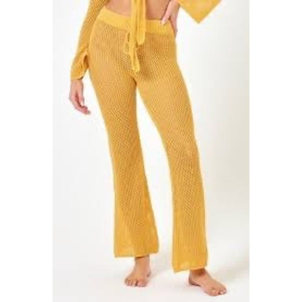 L*Space Los Cabos Pant Yellow Crochet Knit Flare Beach Cover Up Women's S/M